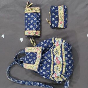 Vera Bradley Maison Blue Pattern Set of 3: Backpack, Wallet, and Change Holder